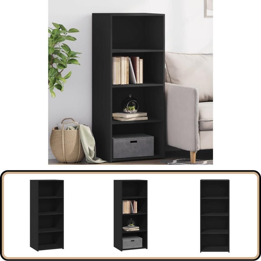 VidaXL Hoge kast Zwart 50x41x124 cm Bewerkt hout Hoge Kast Scandinavische Kast Houten Kast Opbergkast Zwarte Kast