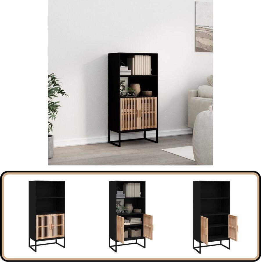 The Living Store Dressoir Scandinavische stijl 60 x 35 x 125 cm Zwart Dressoir Scandinavisch Design Houten Dressoir Zwarte Dressoir Opbergkast