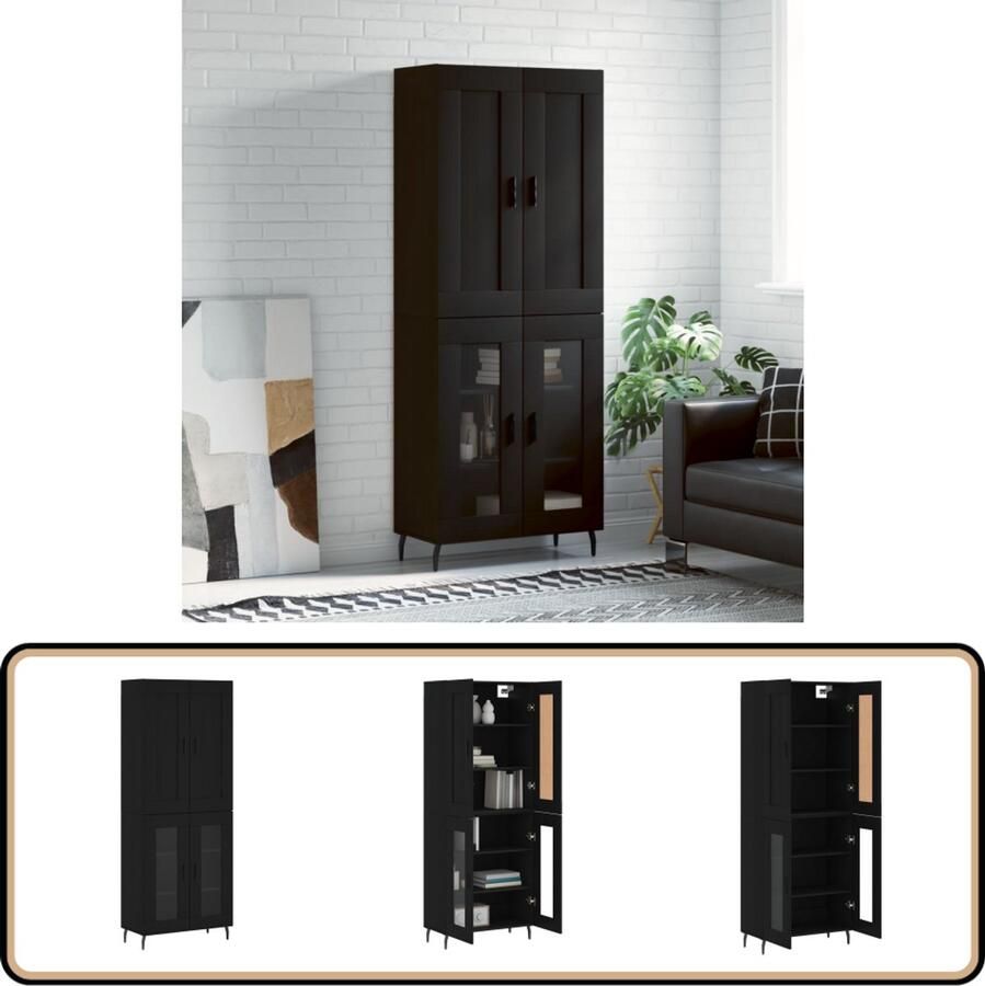 VidaXL Hoge Kast Zwart 69 5x34x180 cm Hoge Kast Opbergkast Houten Kast Zwarte Kast - Foto 2