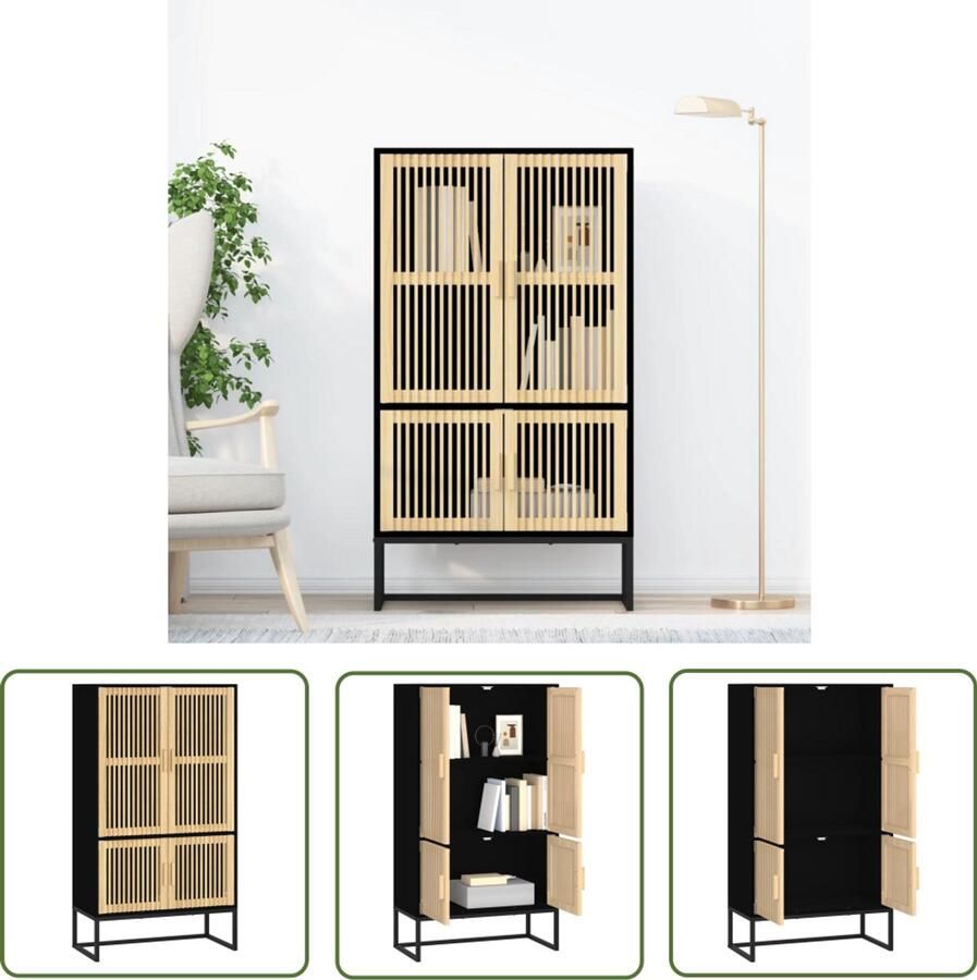 VidaXL Hoge kast Zwart 70x35x125 cm Hout & IJzer Hoge Kast Zwarte Kast Houten Kast Scandinavisch Design Opslagkast Woonkamerkast Slaapkamerkast Vintage Kast Modern Kast - Foto 2