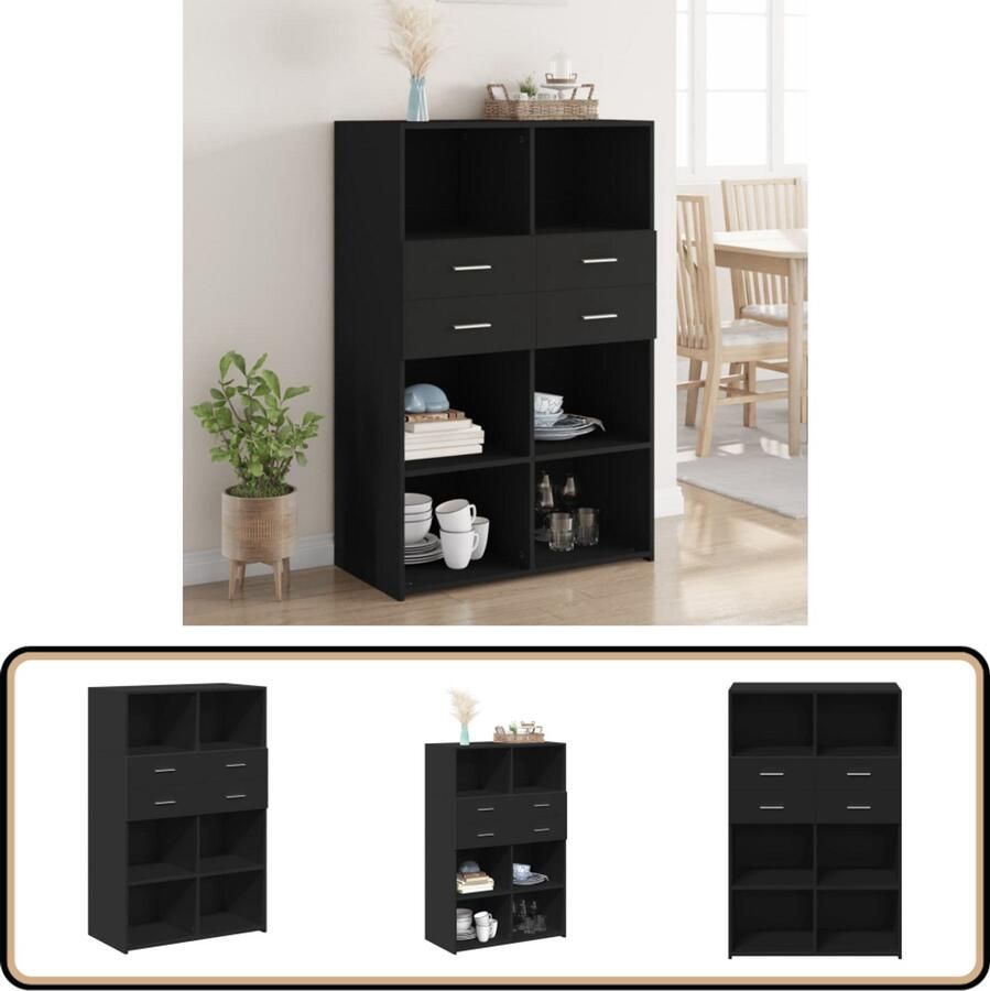 VidaXL Hoge kast zwart 80x42 5x124 cm Hout Hoge Kast Opbergkast Houten Kast Zwarte Kast Woonkamer - Foto 2