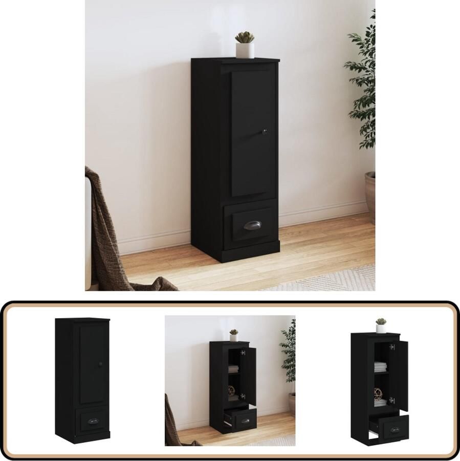 VidaXL Hoge kast Zwart Bewerkt hout 36x35 5x103 5 cm Hoge Kast Buffetkast Houten Kast Zwarte Kast Opbergkast - Foto 2