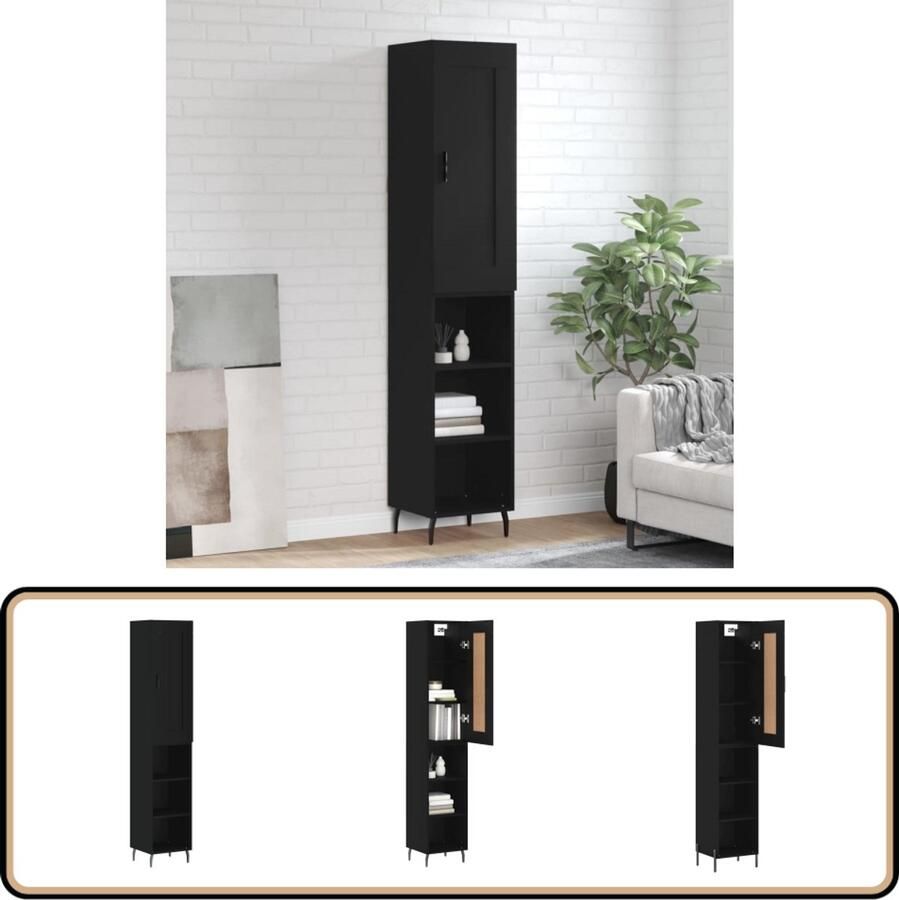VidaXL Hoge Kast Zwart Bewerkt Hout & Metaal Hoge Kast Opbergkast Kast Houten Kast Zwarte Kast