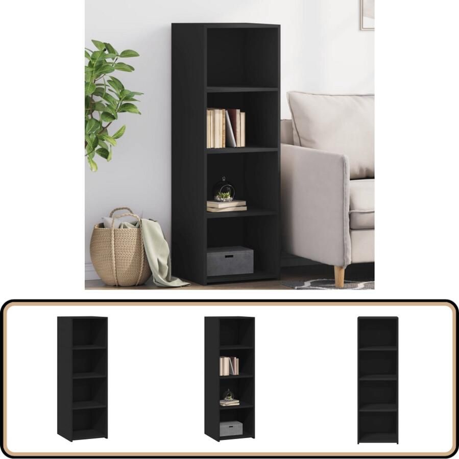 The Living Store Hoge kast 40x41x124 cm bewerkt hout zwart Opbergkast Houten Kast Zwarte Kast Scandinavisch Design Wandmontage - Foto 2