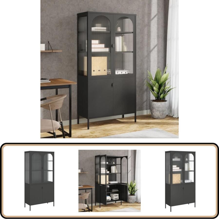 VidaXL Hoge kast Zwart Glas en staal 90x40x180 cm Hoge Kast Vitrinekast Kledingkast Slaapkamermeubel Livingroom Meubel - Foto 2
