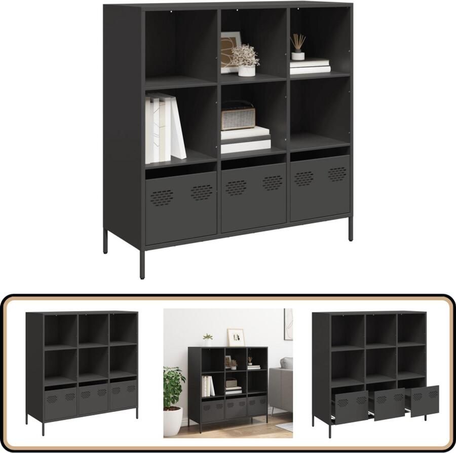VidaXL Hoge kast Zwart Staal 101 5x39x103 5 cm Hoge Kast Metalen Kast Opslagkast Boekenkast Woonaccessoires