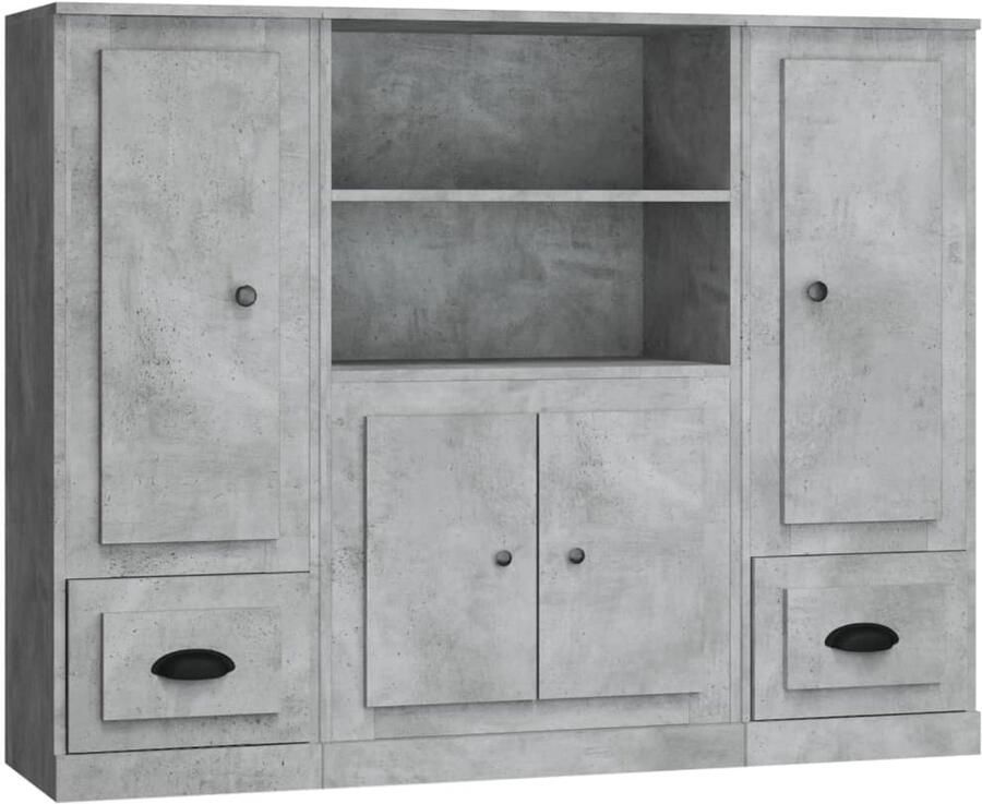 VidaXL Hoge kasten 3 stuks Bewerkt hout Betongrijs Hoge Kasten Buffetkast Opslagruimte Houten Kast Scandinavisch Design