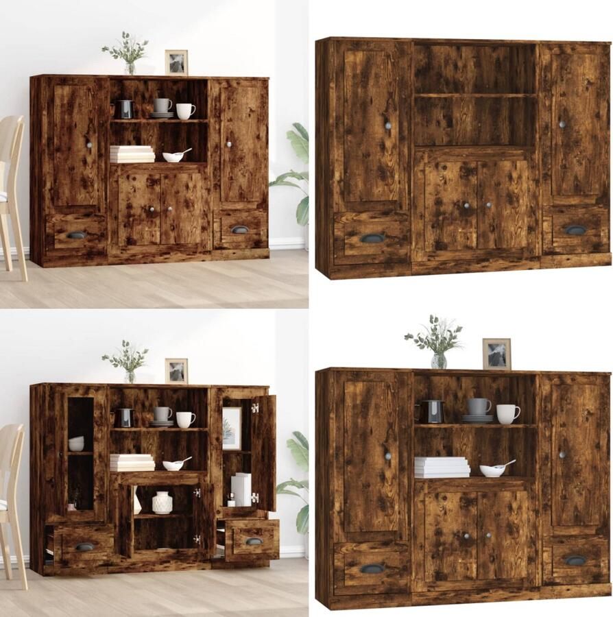 VidaXL Hoge kasten 3 st bewerkt hout gerookt eikenkleurig Hoge Kast Hoge Kasten Dressoir Kast