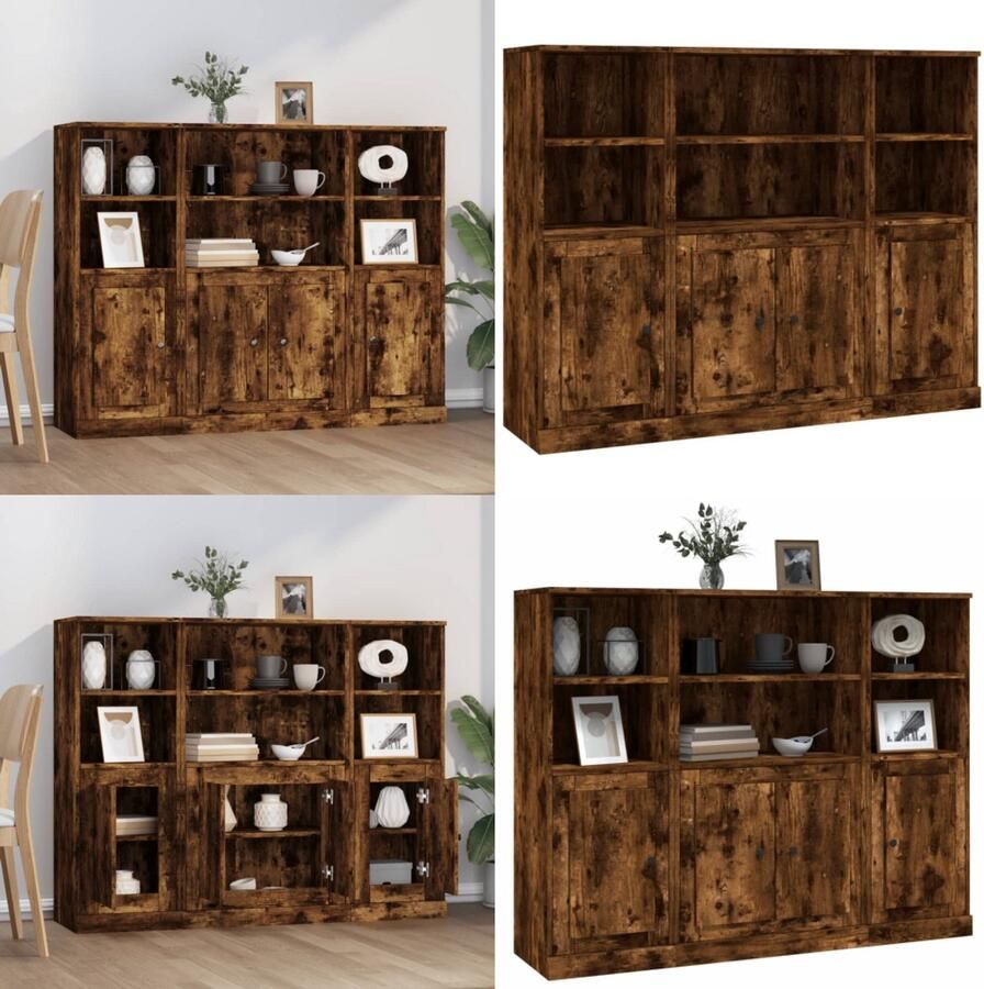 VidaXL Hoge kasten 3 st bewerkt hout gerookt eikenkleurig Hoge Kast Hoge Kasten Kast Opbergkast