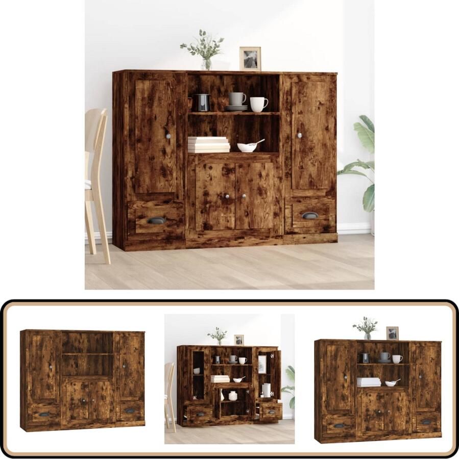 VidaXL Hoge Kasten Gerookt Eiken Set van 3 Hoge Kasten Dressoirs Houten Kasten Scandinavisch Design Bergruimte