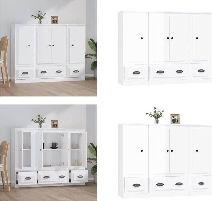 VidaXL Hoge kasten 3 st bewerkt hout hoogglans wit Hoge Kast Hoge Kasten Dressoir Kast - Foto 3