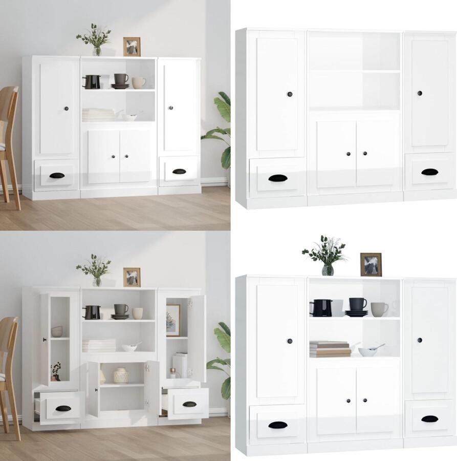VidaXL Hoge kasten 3 st bewerkt hout hoogglans wit Hoge Kast Hoge Kasten Dressoir Kast - Foto 2
