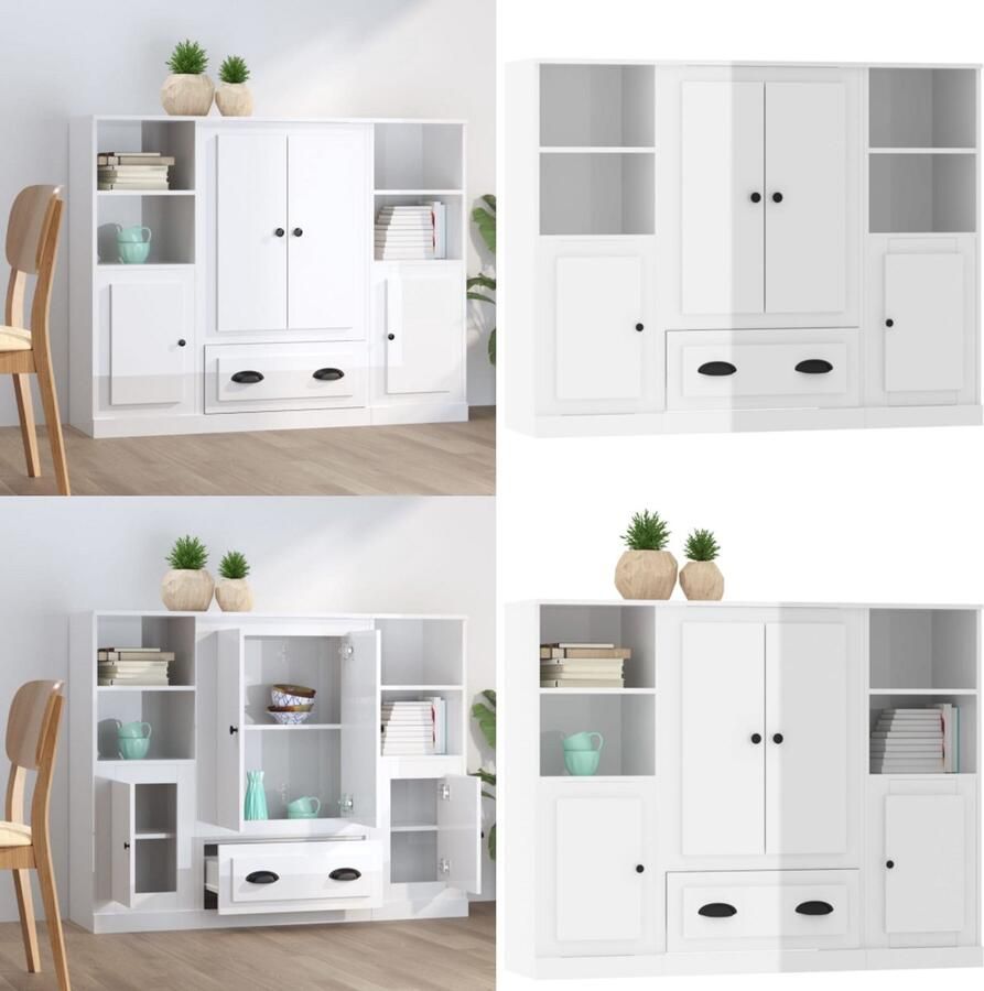 VidaXL Hoge kasten 3 st bewerkt hout hoogglans wit Hoge Kast Hoge Kasten Hoge Kast Met Lade Kast