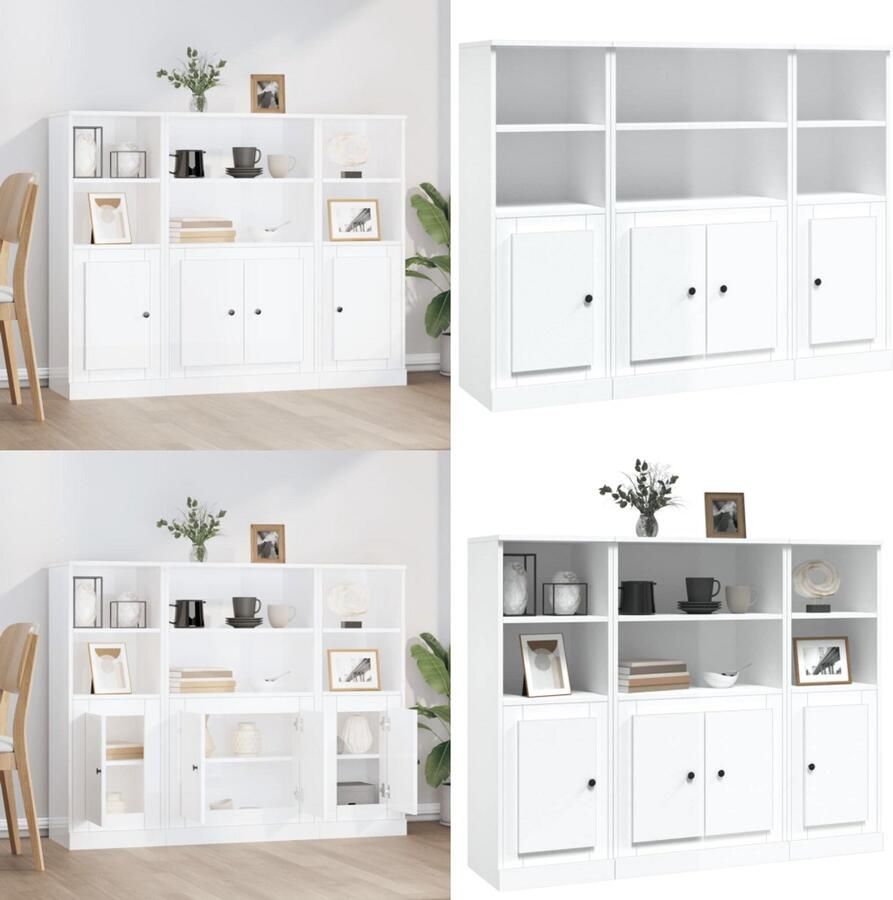 VidaXL Hoge kasten 3 st bewerkt hout hoogglans wit Hoge Kast Hoge Kasten Kast Opbergkast