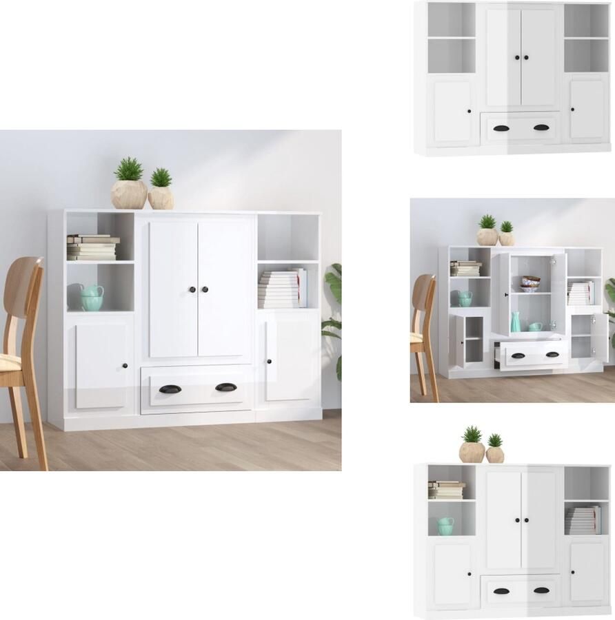 VidaXL -Hoge-kasten-3-st-bewerkt-hout-hoogglans-wit - Foto 2