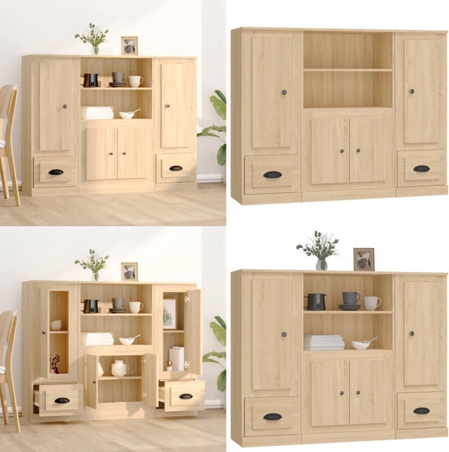 VidaXL Hoge kasten 3 st bewerkt hout sonoma eikenkleurig Hoge Kast Hoge Kasten Dressoir Kast