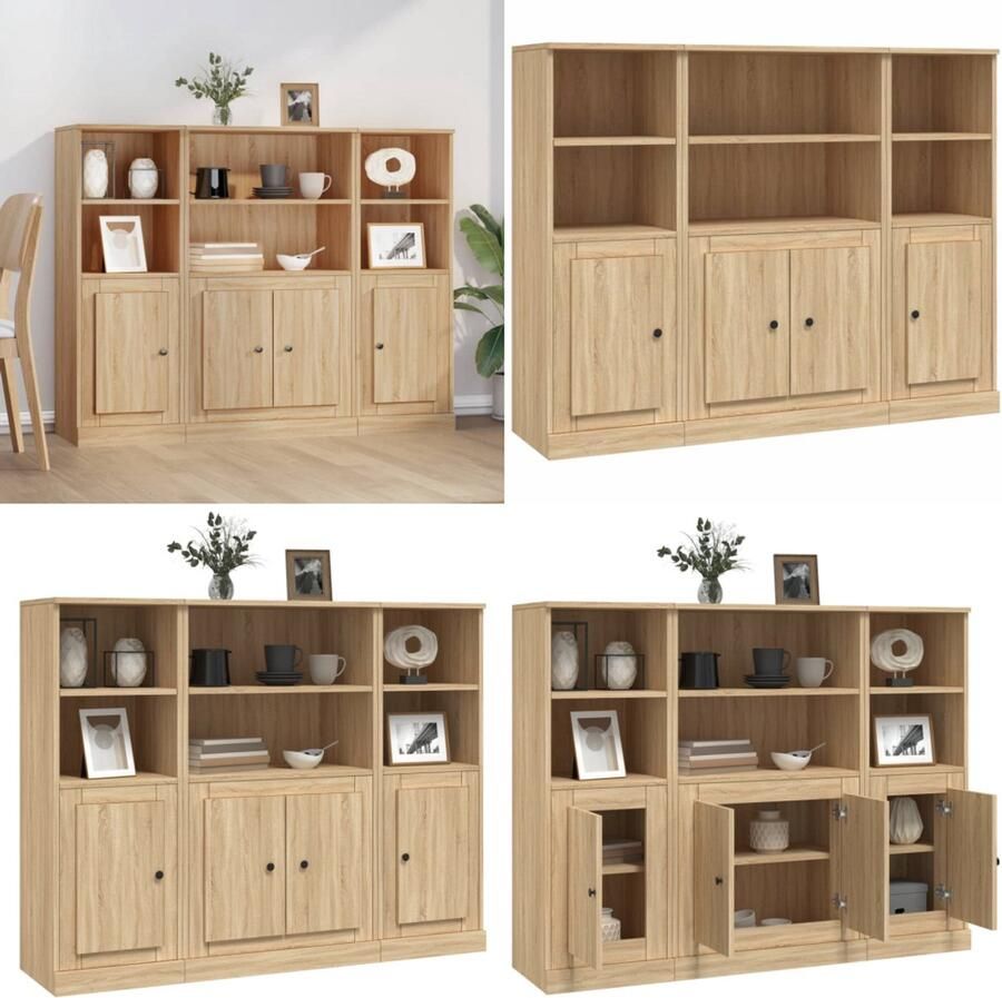 VidaXL Hoge kasten 3 st bewerkt hout sonoma eikenkleurig Hoge Kast Hoge Kasten Kast Opbergkast