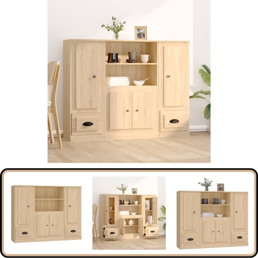 VidaXL Hoge kasten set van 3 Sonoma eikenhout Hoge Kast Dressoir Houten Kast Scandinavisch Design Sonoma Eiken