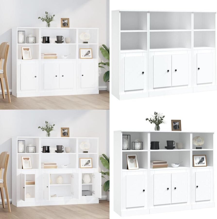 VidaXL Hoge kasten 3 st bewerkt hout wit Hoge Kast Hoge Kasten Kast Opbergkast