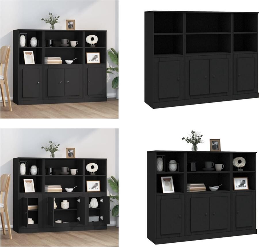 VidaXL Hoge kasten 3 st bewerkt hout zwart Hoge Kast Hoge Kasten Kast Opbergkast