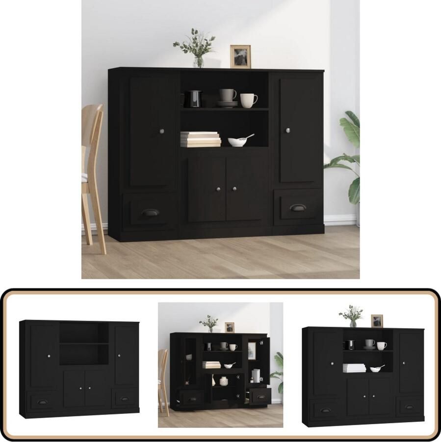 VidaXL -Hoge-kasten-3-st-bewerkt-hout-zwart - Foto 2