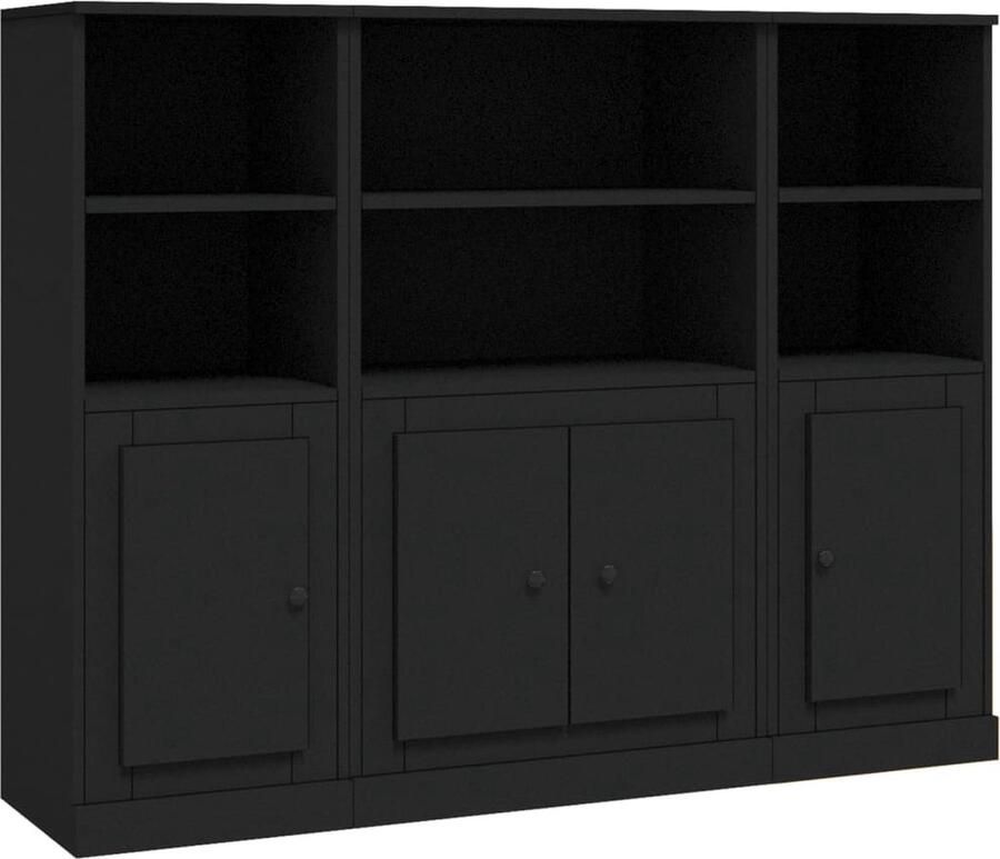 VidaXL Hoge kasten set 3 st zwart bewerkt hout Hoge Kasten Houten Kasten Zwarte Kasten Opbergkasten Kastsysteem