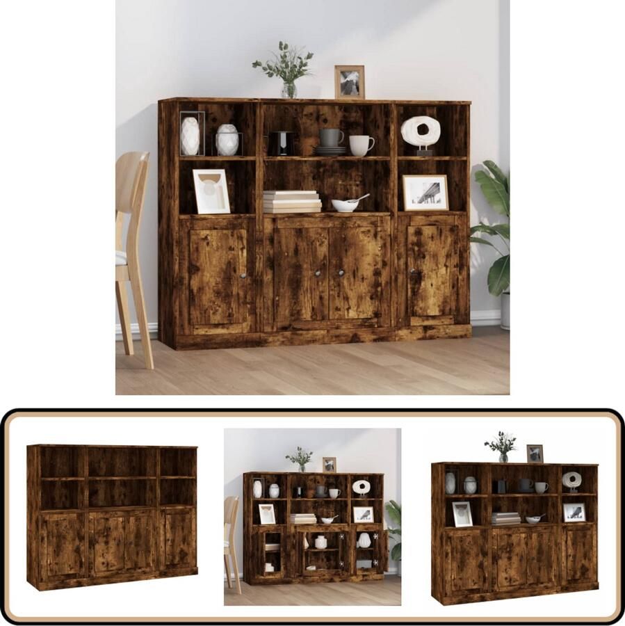 VidaXL Hoge kasten Gerookt Eiken Set van 3 Hoge Kasten Buffetkast Houten Kast Opbergkast Gerookt Eiken - Foto 2
