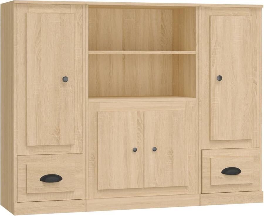 VidaXL Hoge kasten set van 3 Sonoma eikenhout Hoge Kast Dressoir Houten Kast Scandinavisch Design Sonoma Eiken - Foto 2