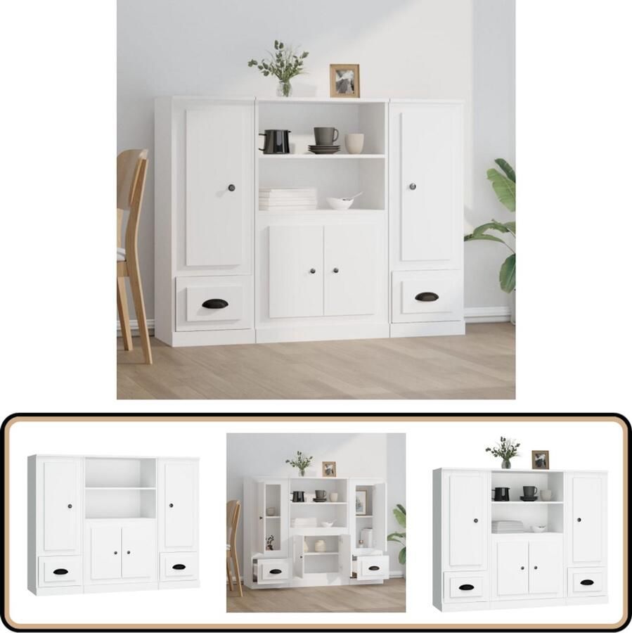 VidaXL Hoge kasten Wit Set van 3 Bewerkt hout Hoge Kast Scandinavisch Design Witte Kast Houten Kast Opslagoplossing - Foto 2