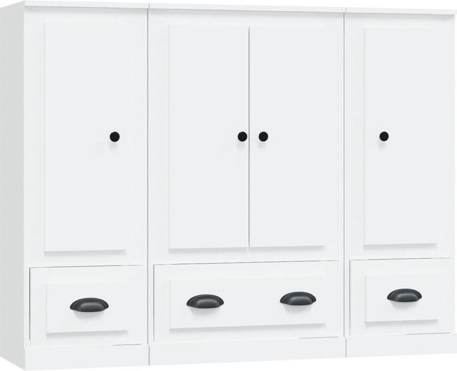 VidaXL Hoge kasten Wit Set van 3 Bewerkt hout Hoge Kast Wit Kast Houten Kast Opslagoplossing Woonaccessoires - Foto 2