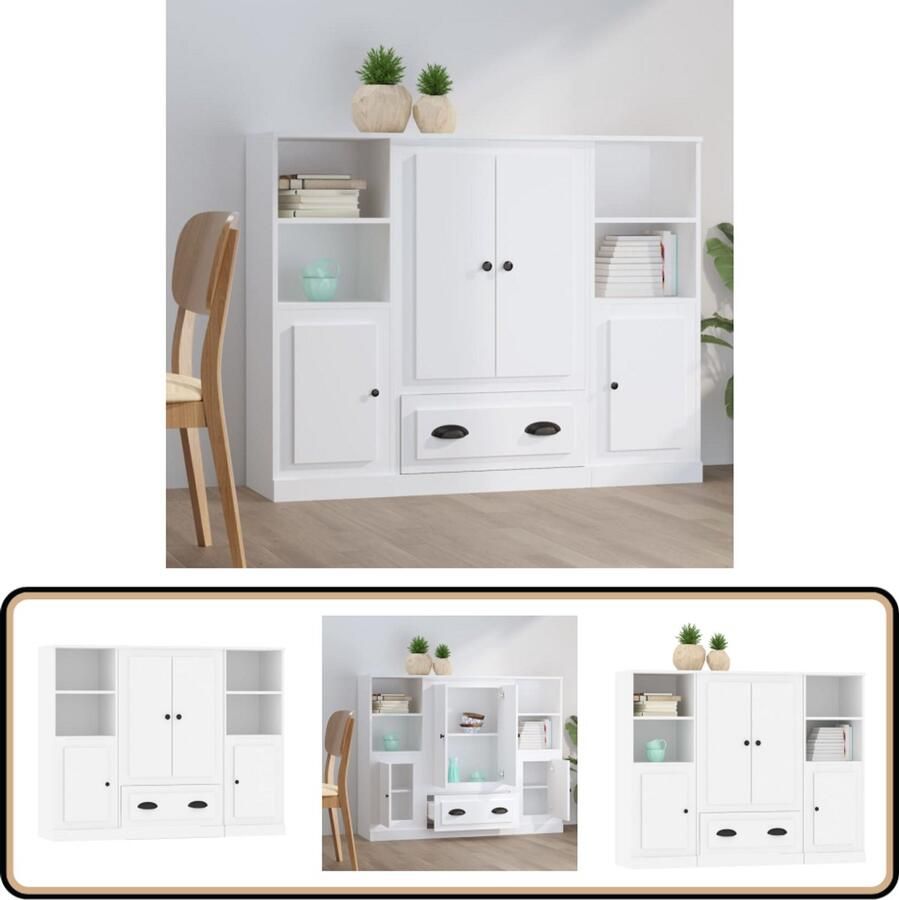 VidaXL Hoge kasten wit set van 3 Hoge Kast Witte Kast Houten Kast Scandinavisch Design Opbergkast