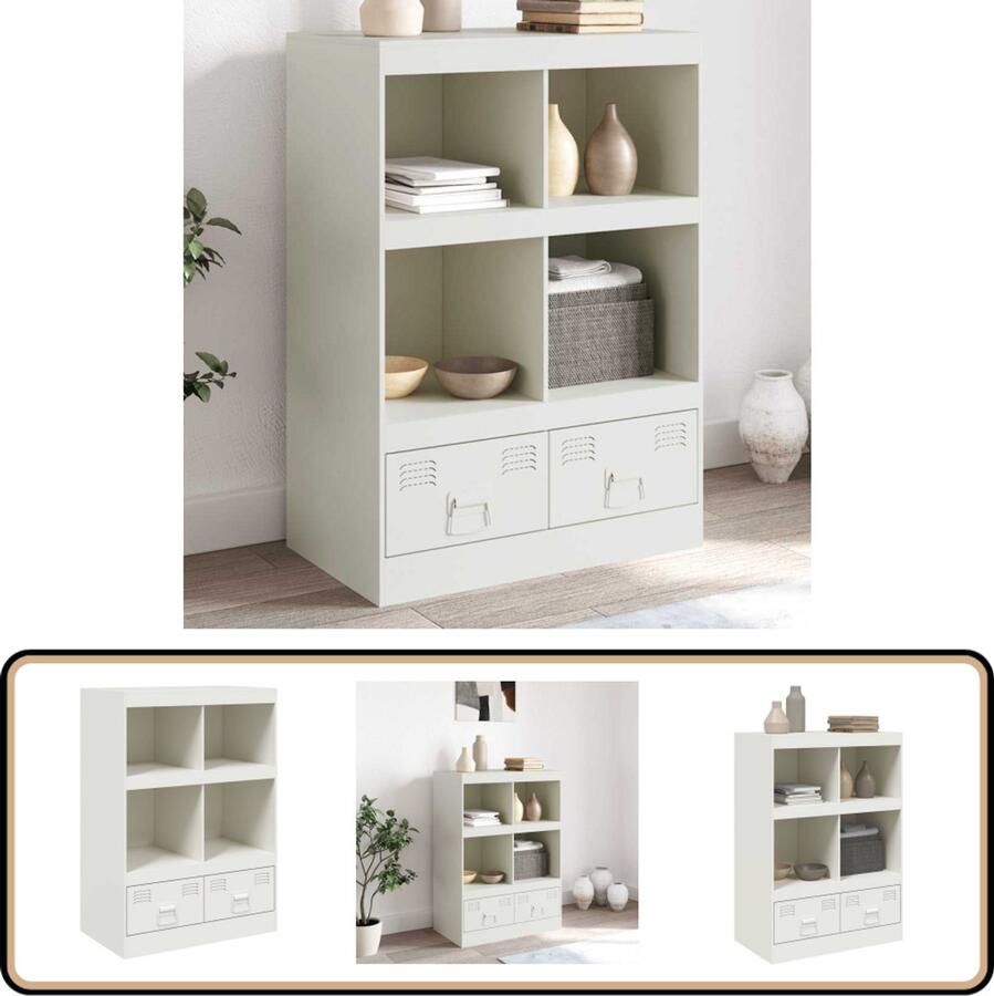 VidaXL Hoge witte kast van staal met 4 schappen Hoge Kast Dressoir Staalkast Wit Dressoir Opbergkast