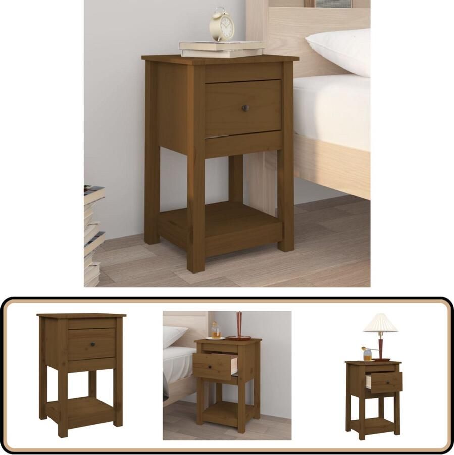 The Living Store Nachtkastje Grenenhout Honingbruin 40x35x61.5cm Trendy en stabiel Nachtkastje Kast Bedkamer Grenenhout Houten Kast