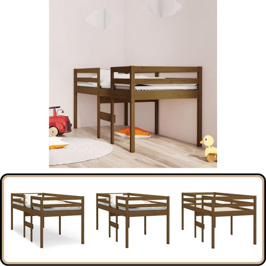 VidaXL Honingbruine hoogslaper van massief grenenhout Hooghslaper Kinderkamer Bed Grenenhout Massief Hout Slaapkamers Speelplek Stapelbare Meubels