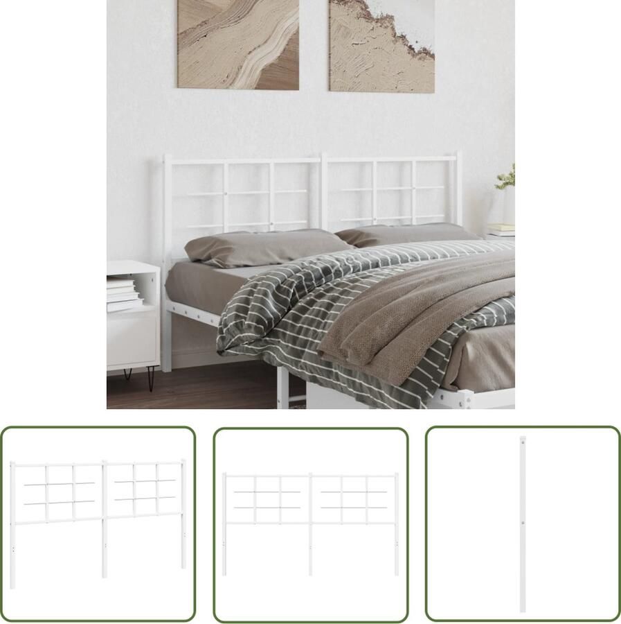 The Living Store Hoofdbord Metaal 166 x 90 cm Wit Robuuste metalen constructie Hoofdbord Hoofd Bord Metalen Hoofdbord Hoofdeinde Beddecoratie