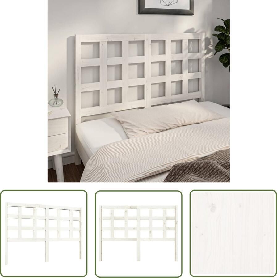 The Living Store Houten Hoofdeinde Grenenhout Wit 140.5 x 4 x 100 cm Rustiek uitstraling Houten Hoofdbord Hoofd Bord Hoofdeinde Grenenhout Wit