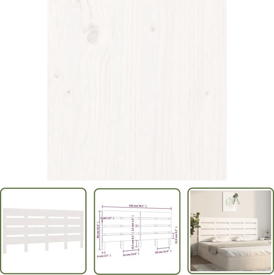 The Living Store Houten Hoofdbord Grenenhout Wit 150 x 3 x 80 cm Houten Hoofdbord Hoofd Bord Grenenhout Hoofdbord Wit Hoofdbord Hoofdkussen Steunen - Foto 2