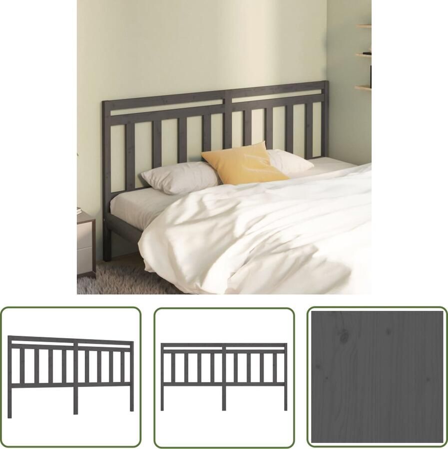 The Living Store Houten Hoofdeinde Grijs 186 x 4 x 100 cm Klassieke Uitstraling Houten Hoofdbord Hoofd Bord Hoofdeinde Klassieke Stijl Grijze Hoofdbord