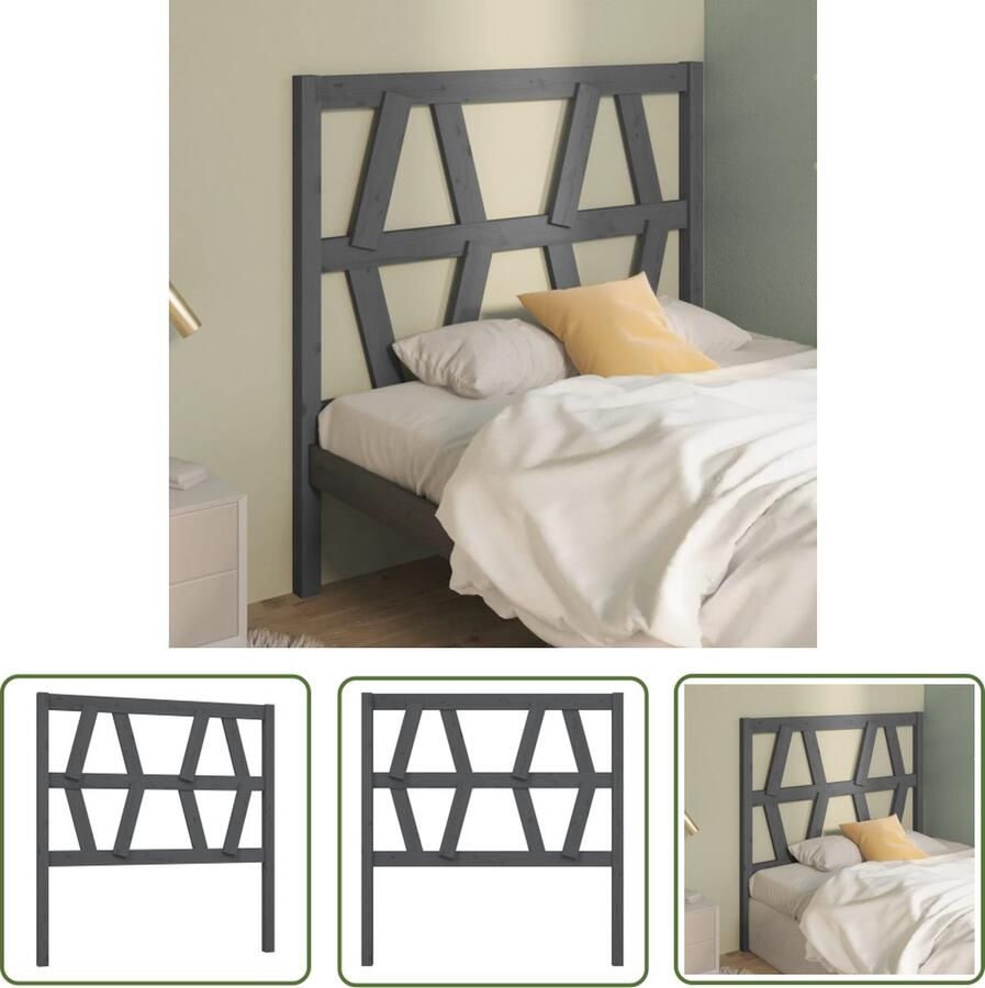 The Living Store Hoofdbord 106x4x100 cm massief grenenhout grijs Houten Hoofdeinde Hoofd Bord Beddecoratie Slaapkamer Decoratie Grenenhout Meubels