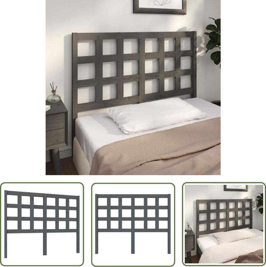 The Living Store Houten Hoofdeinde Grijs 125.5 x 4 x 100 cm Massief Grenenhout Houten Hoofdeinde Hoofd Bord Hoofdbord Grijs Massief Grenenhout Beddecoratie