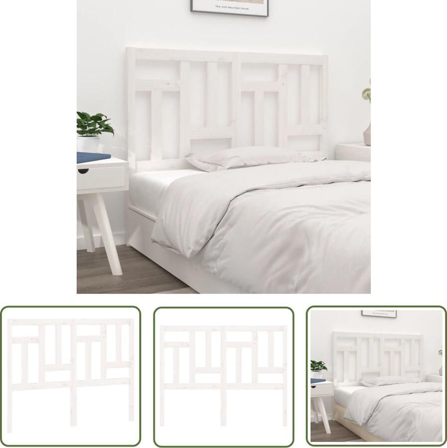 The Living Store Hoofdbord 125 5x4x100 cm massief grenenhout wit Houten Hoofdeinde Hoofd Bord Grenenhout Wit Beddecoratie