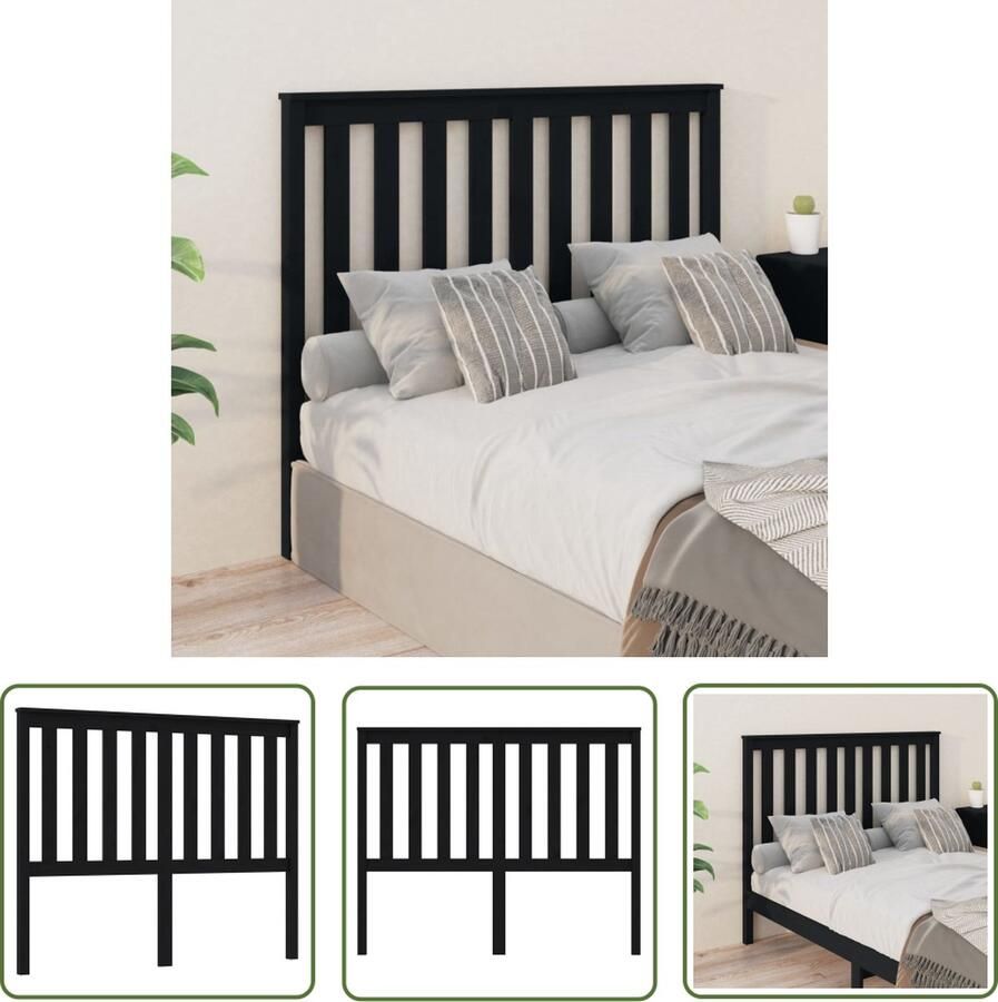 The Living Store Hoofdbord 126x6x101 cm massief grenenhout zwart Houten Hoofdeinde Hoofd Bord Beddecoratie Slaapkamer Meubels Zwarte Hoofdeinde