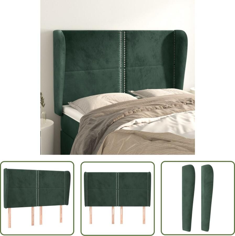 The Living Store Hoofdbord met randen 147x23x118 128 cm fluweel donkergroen Klassieke Hoofdbord Hoofd Bord Velvet Hoofdbord Donkere Groene Hoofdbord Met Oren