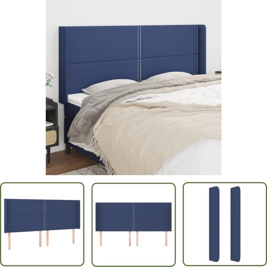 The Living Store Klassiek Hoofdbord Blauw 183 x 16 cm Duurzaam stofmateriaal Verstelbare hoogte Stevige houten poten Klassieke Hoofdbord Hoofd Bord Blauwe Hoofdbord Stoffen Hoofdbord Adjustable Hoofdbord