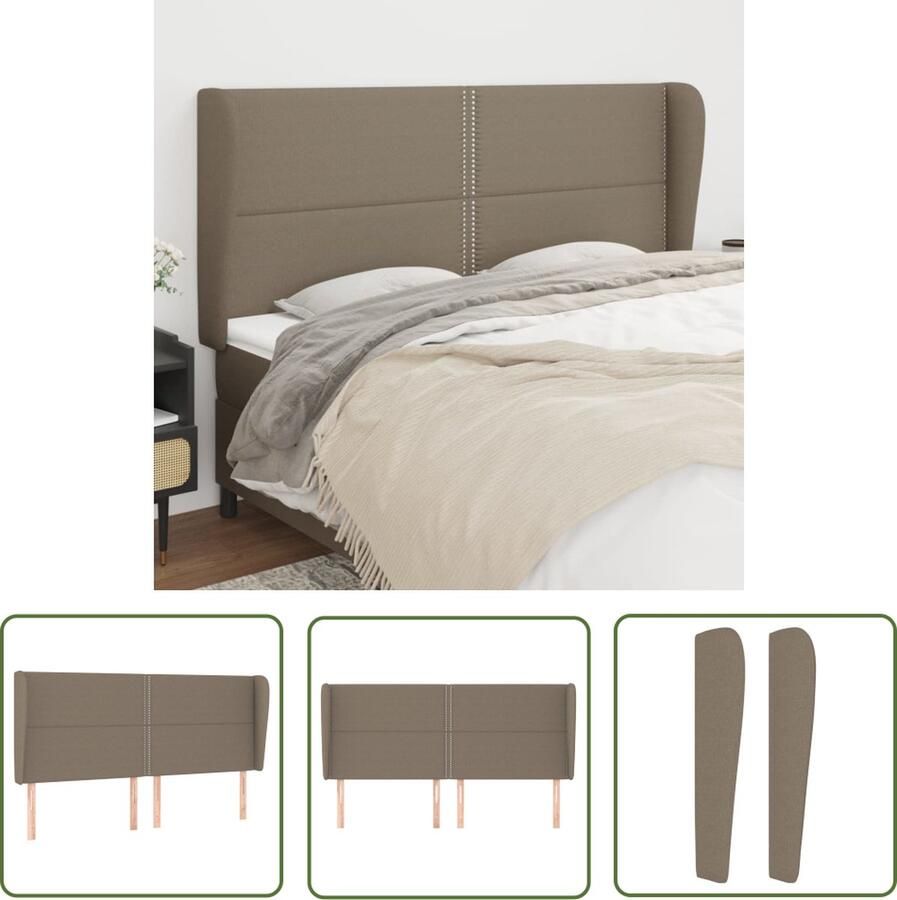 The Living Store Hoofdbord met randen 163x23x118 128 cm stof taupe Hoofd Bord Beddecoratie Hoofdkussen Klassiek Hoofdbord Stoffen Hoofdbord