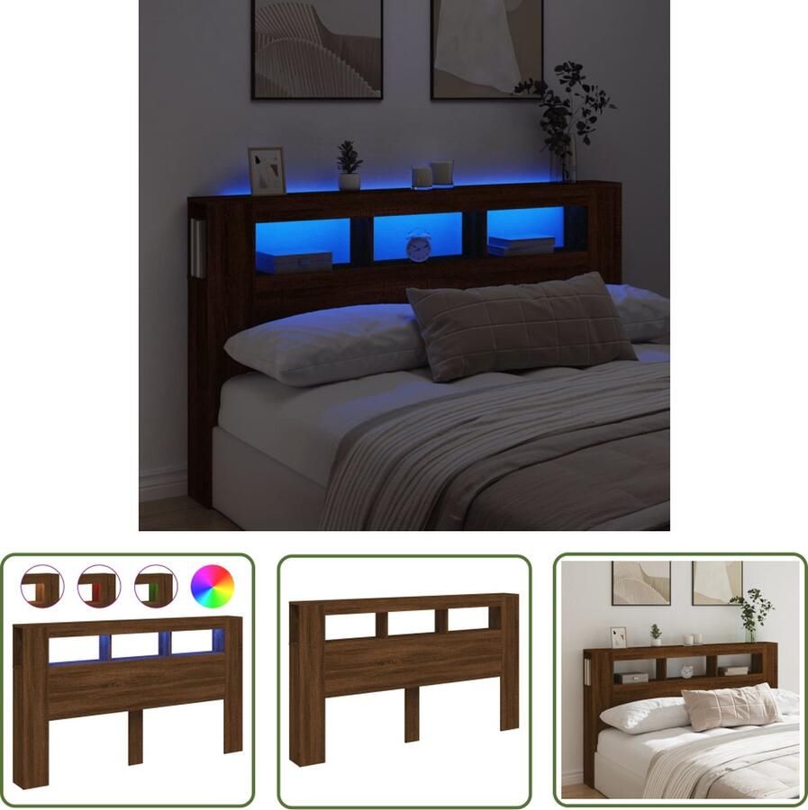 The Living Store Hoofdeinde met LED 180x18 5x103 5 cm bewerkt hout bruineiken LED Hoofdbord Hoofd Bord Led Rgb Verlichting Hoofdbord Met Lampjes Houten Hoofdbord