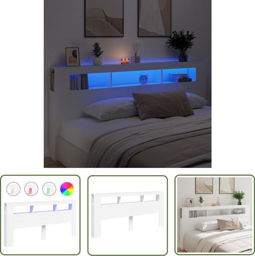 The Living Store Hoofdeinde met LED 220x18 5x103 5 cm bewerkt hout wit LED Hoofdbord Hoofd Bord Led Hoofdbord Met Lampjes Rgb Led Licht Bedroom Furniture