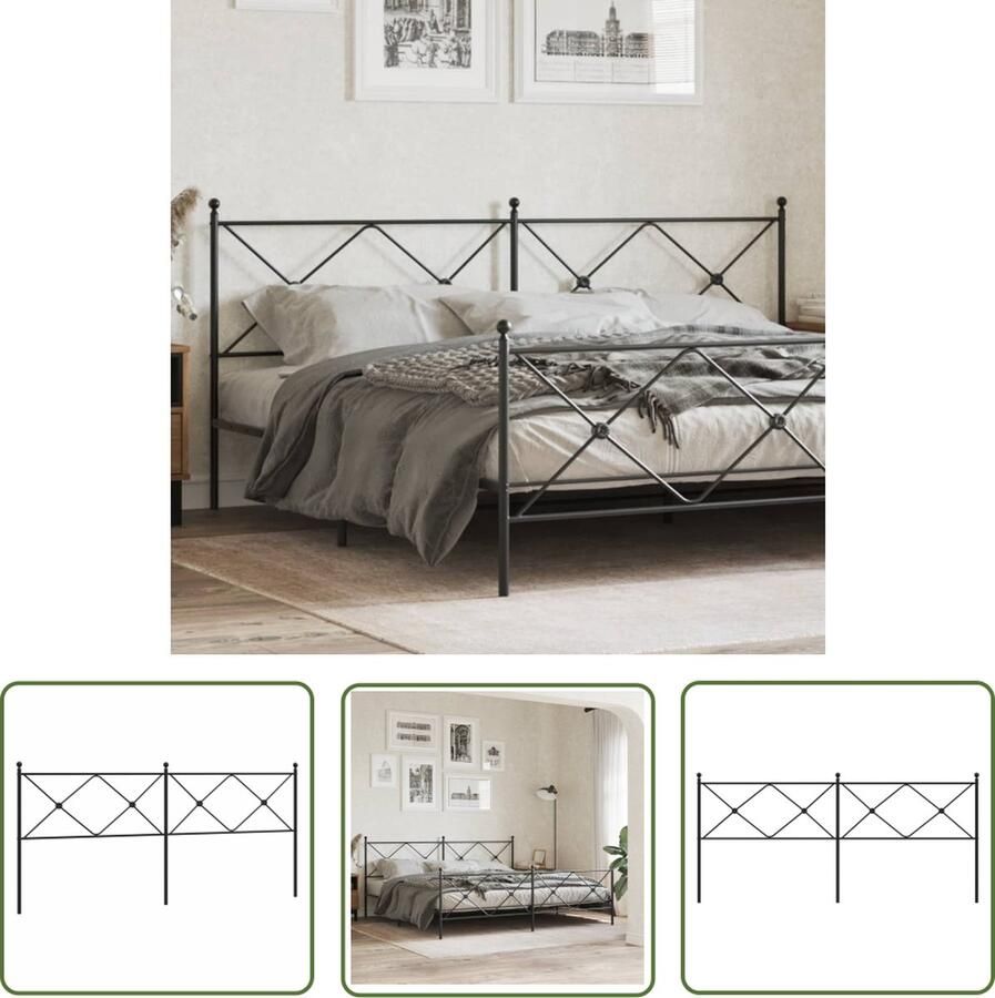 The Living Store Stalen Bedhoofdeinde 206 x 3 x 90.5 cm Zwarte Ronde Buizen Staal Hoofdbord Hoofd Bord Hoofdkussen Bed Frame Slaapkamer Meubels