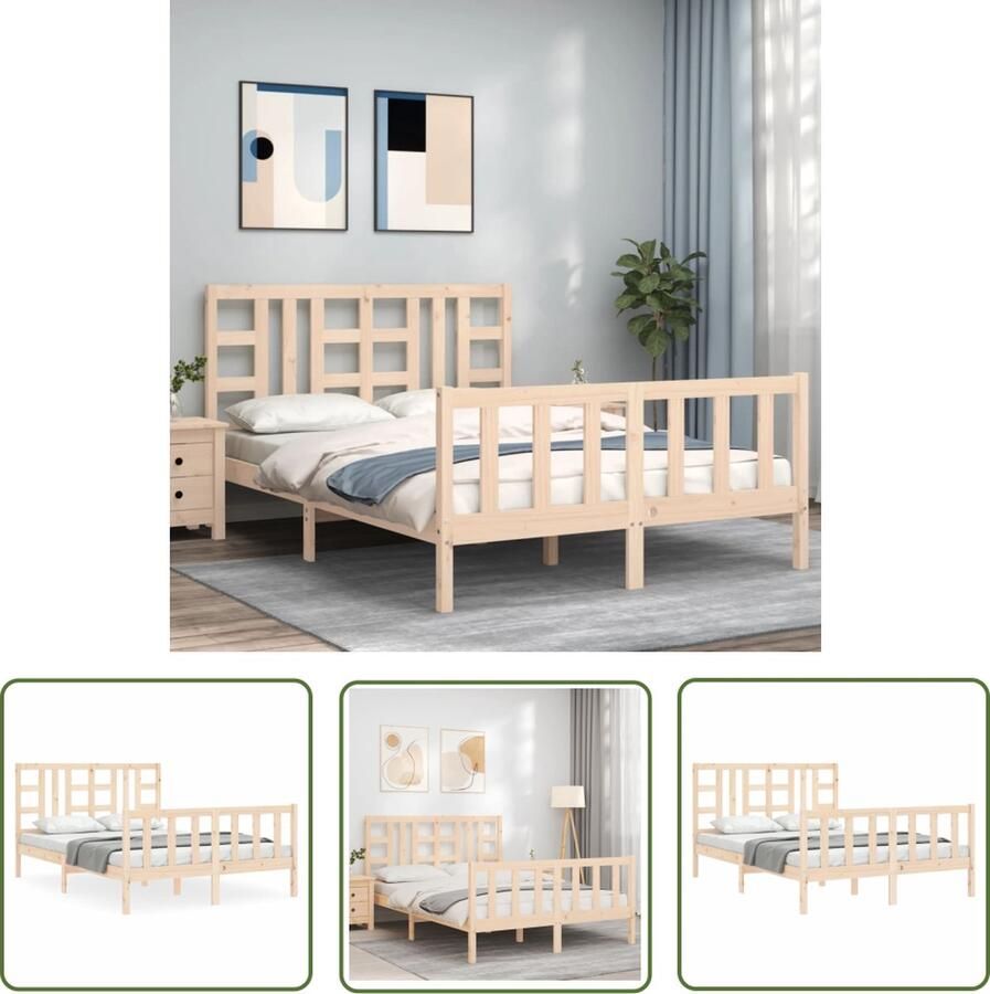 The Living Store Massief Grenenhouten Bedframe 195.5 x 140.5 x 100 cm Natuurlijk Massief Grenenhout Massief Grenenhouten Bed Hoofd- En Voetbord Bed Frame Houten Bed Rustic Bed