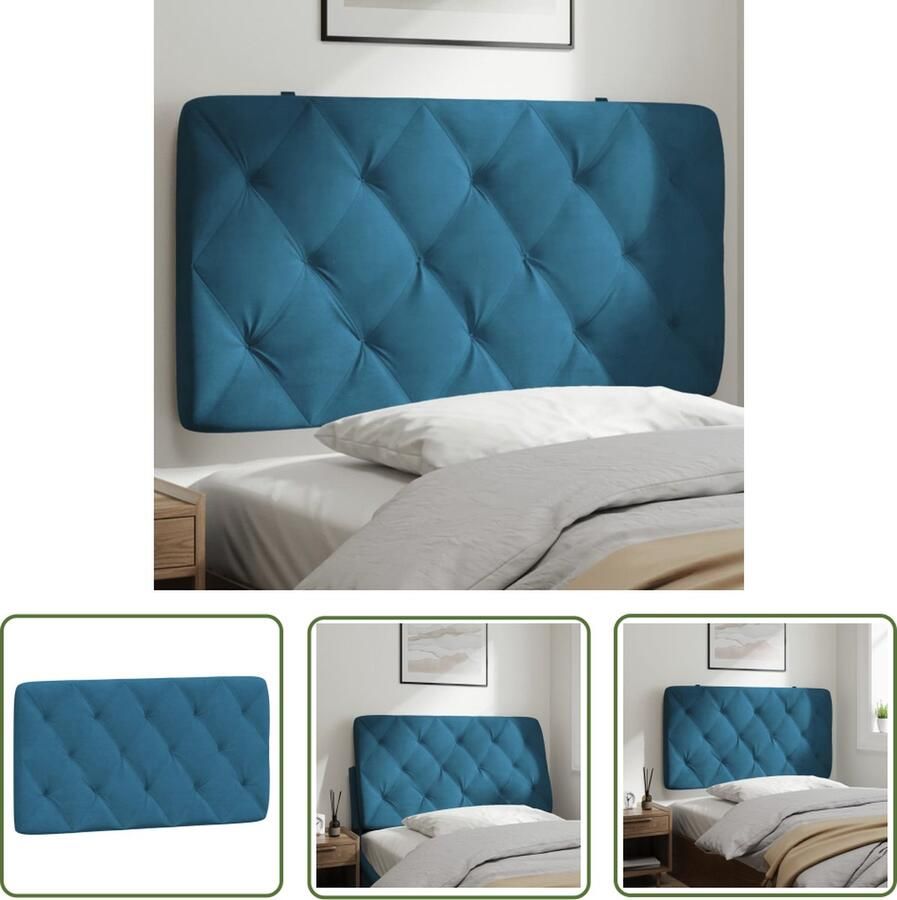 The Living Store Hoofdbordkussen 102 x 6 x 48 cm Fluweel Blauw Hoofdbordkussen Hoofd Kussens Velvet Hoofdbord Blauww Hoofdbord Decoratief